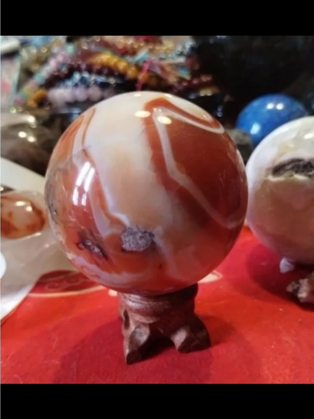Polished Red and Cream Agate Display Sphere
